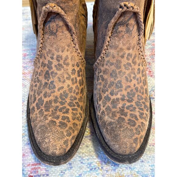 Old Gringo Adela Women's 9 Leopard Fringe Distressed Leather Ankle Boots - Picture 4 of 10